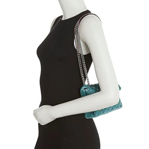 Kurt Geiger Women’s Mini Brixton Lock Crystal Beaded Teal Quilted Crossbody Shoulder Bag