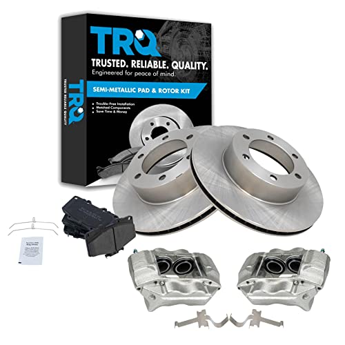 TRQ Front Brake Pad & Rotor Kit Brake Caliper Brake Pads Brake Rotor Semi-Metallic Vented Compatible with 1996-2000 Toyota 4Runner