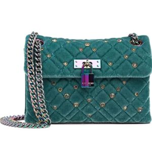 kurt geiger women’s mini brixton lock crystal beaded teal quilted crossbody shoulder bag