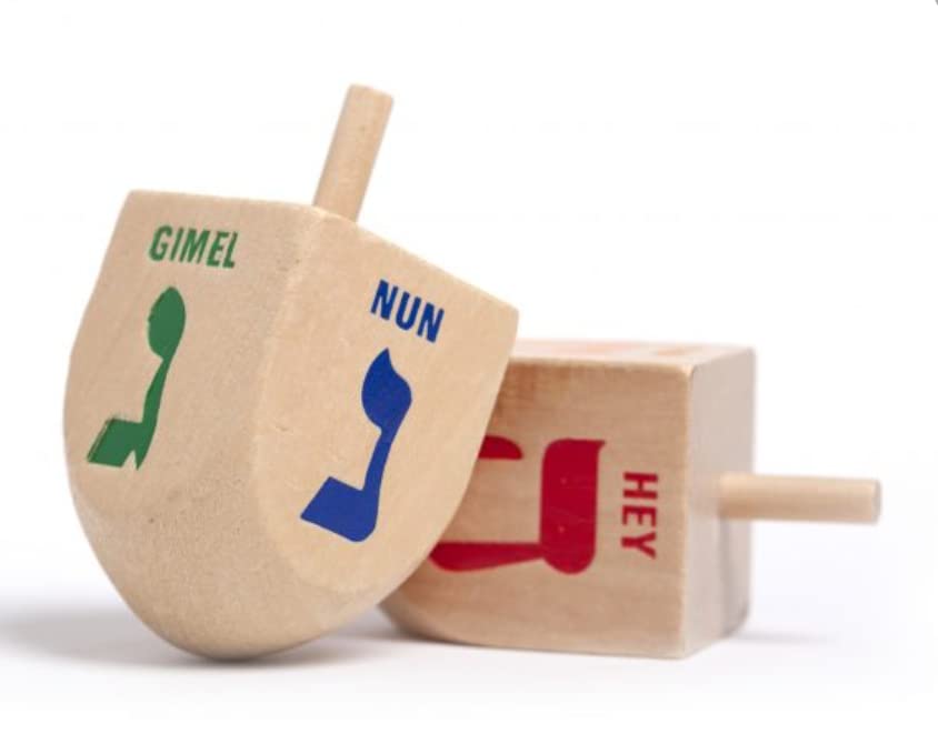 Wooden Dreidel's Game Top Assorted Color Put and Take Game Pack with 4 Wooden Dreidel's