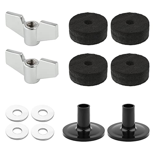 12pcs Cymbal Replacement Accessories, Drum Accessories Black Cymbal Sleeve and Felt with Base Wing Nuts Cymbal Felts Hi-Hat Clutch Felt Cymbal Washer