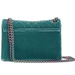 Kurt Geiger Women’s Mini Brixton Lock Crystal Beaded Teal Quilted Crossbody Shoulder Bag