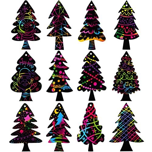 WhatSign Christmas Ornament Crafts for Kids 24Pcs Rainbow Christmas Scratch Cards DIY Christmas Scratch Art Paper Ornaments Craft Christmas Crafts for Kids Classroom Christmas Party Favors Decorations