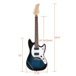 Ktaxon 39 Inch Electric Guitar Electric Guitar Kit Beginner Guitars with H-H Pickups, Basswood Body, Maple Neck, Laurel Wood Fingerboard(Blue)