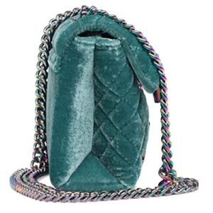 Kurt Geiger Women’s Mini Brixton Lock Crystal Beaded Teal Quilted Crossbody Shoulder Bag