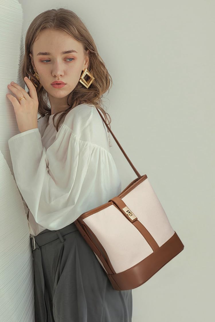 Leather Shoulder Bag for Women Hobo Bags Bucket Handbags for Women Large Purse Crossbody Bag Lady Handbag Purse (White)