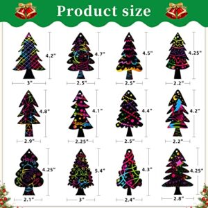 WhatSign Christmas Ornament Crafts for Kids 24Pcs Rainbow Christmas Scratch Cards DIY Christmas Scratch Art Paper Ornaments Craft Christmas Crafts for Kids Classroom Christmas Party Favors Decorations