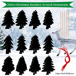 WhatSign Christmas Ornament Crafts for Kids 24Pcs Rainbow Christmas Scratch Cards DIY Christmas Scratch Art Paper Ornaments Craft Christmas Crafts for Kids Classroom Christmas Party Favors Decorations