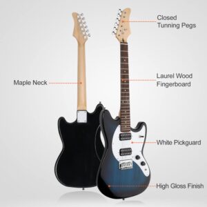 Ktaxon 39 Inch Electric Guitar Electric Guitar Kit Beginner Guitars with H-H Pickups, Basswood Body, Maple Neck, Laurel Wood Fingerboard(Blue)