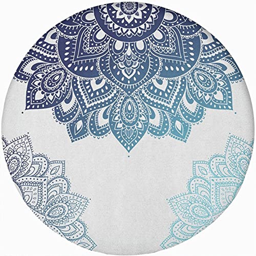 Henna Round Fitted Tablecloth with Elastic Edge,South Mandala Design Vibrant Color Print Polyester Table Cover, XXLarge, Fit Round Tables up 65"-71" Diameter, for Picnic Party