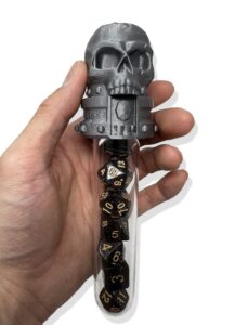 munnygrubbers - skull potion vial dice holder - (random 7pcs d20 dice set included) - dice storage and display - tabletop rpg - dungeons and dragons - dnd - d&d - (silver)