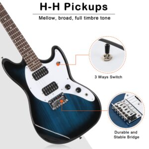 Ktaxon 39 Inch Electric Guitar Electric Guitar Kit Beginner Guitars with H-H Pickups, Basswood Body, Maple Neck, Laurel Wood Fingerboard(Blue)