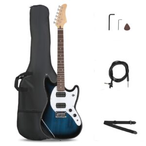 Ktaxon 39 Inch Electric Guitar Electric Guitar Kit Beginner Guitars with H-H Pickups, Basswood Body, Maple Neck, Laurel Wood Fingerboard(Blue)