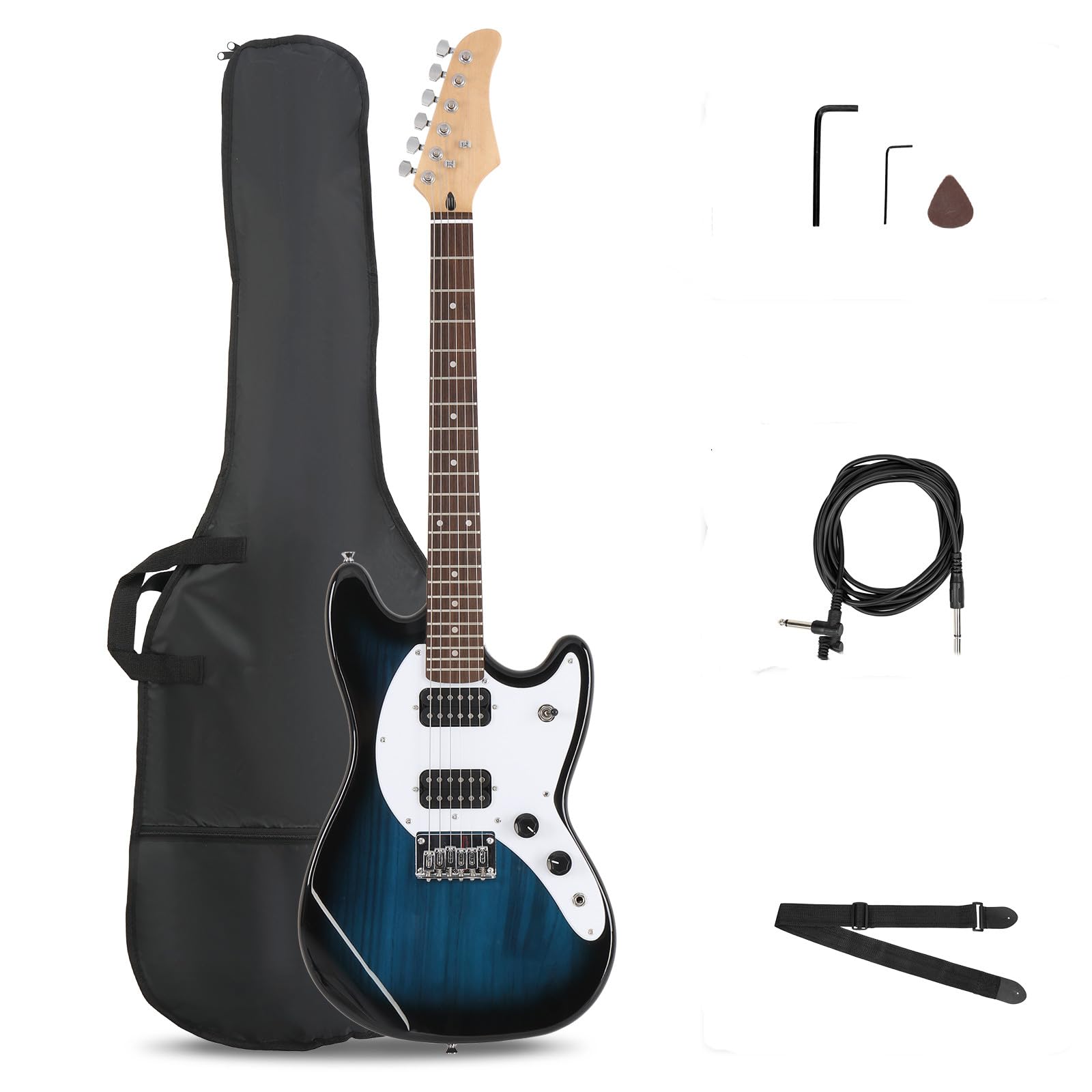 Ktaxon 39 Inch Electric Guitar Electric Guitar Kit Beginner Guitars with H-H Pickups, Basswood Body, Maple Neck, Laurel Wood Fingerboard(Blue)