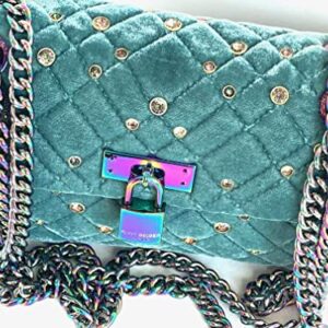 Kurt Geiger Women’s Mini Brixton Lock Crystal Beaded Teal Quilted Crossbody Shoulder Bag