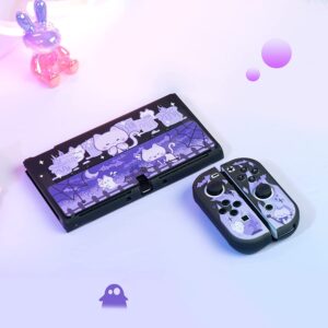 GeekShare Halloween Protective Case Slim Cover Case Compatible with Nintendo Switch OLED and Joy-Con - Shock-Absorption and Anti-Scratch - Spooky Cat