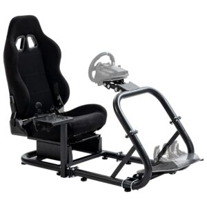 marada stable racing simulator cockpit with black seats, suitable for fanatec moza thrustmaster logitech, adjustable in three directions, electronic devices not included