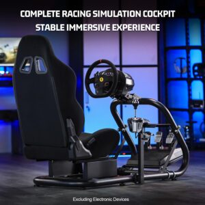 Marada Stable Racing Simulator cockpit with black seats, suitable for Fanatec Moza Thrustmaster Logitech, adjustable in three directions, electronic devices not included