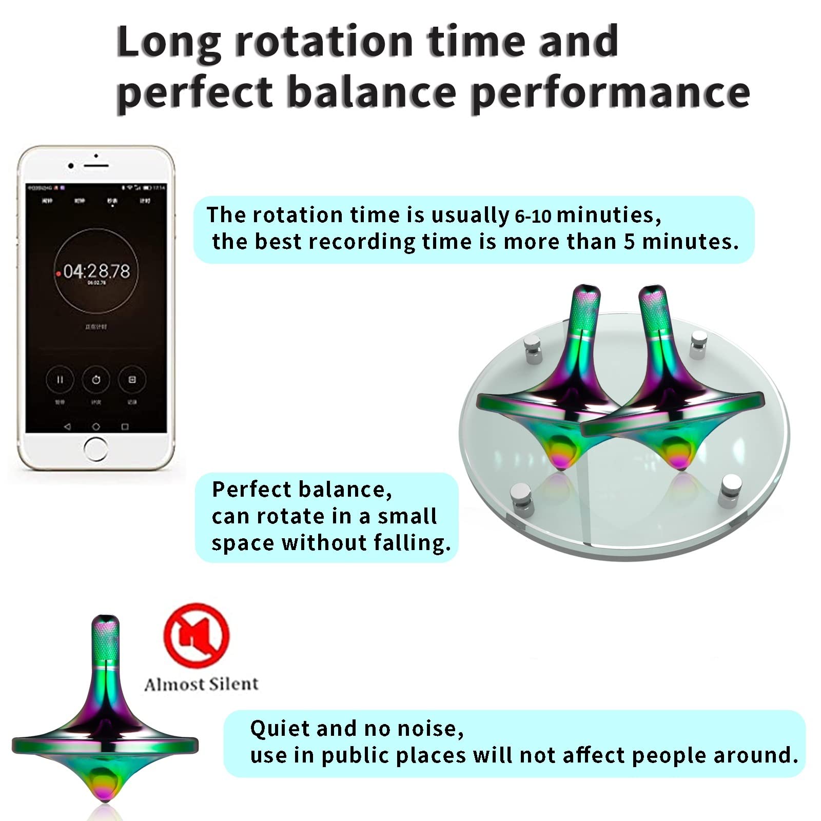 LOQATIDIS Stainless Steel Spinning Top, Premium Exquisite Well Made Metal Desk EDC Toys, Spin Long Time Perfect Balance , Help Relieve Stress, Anxiety (Large / Colorful)