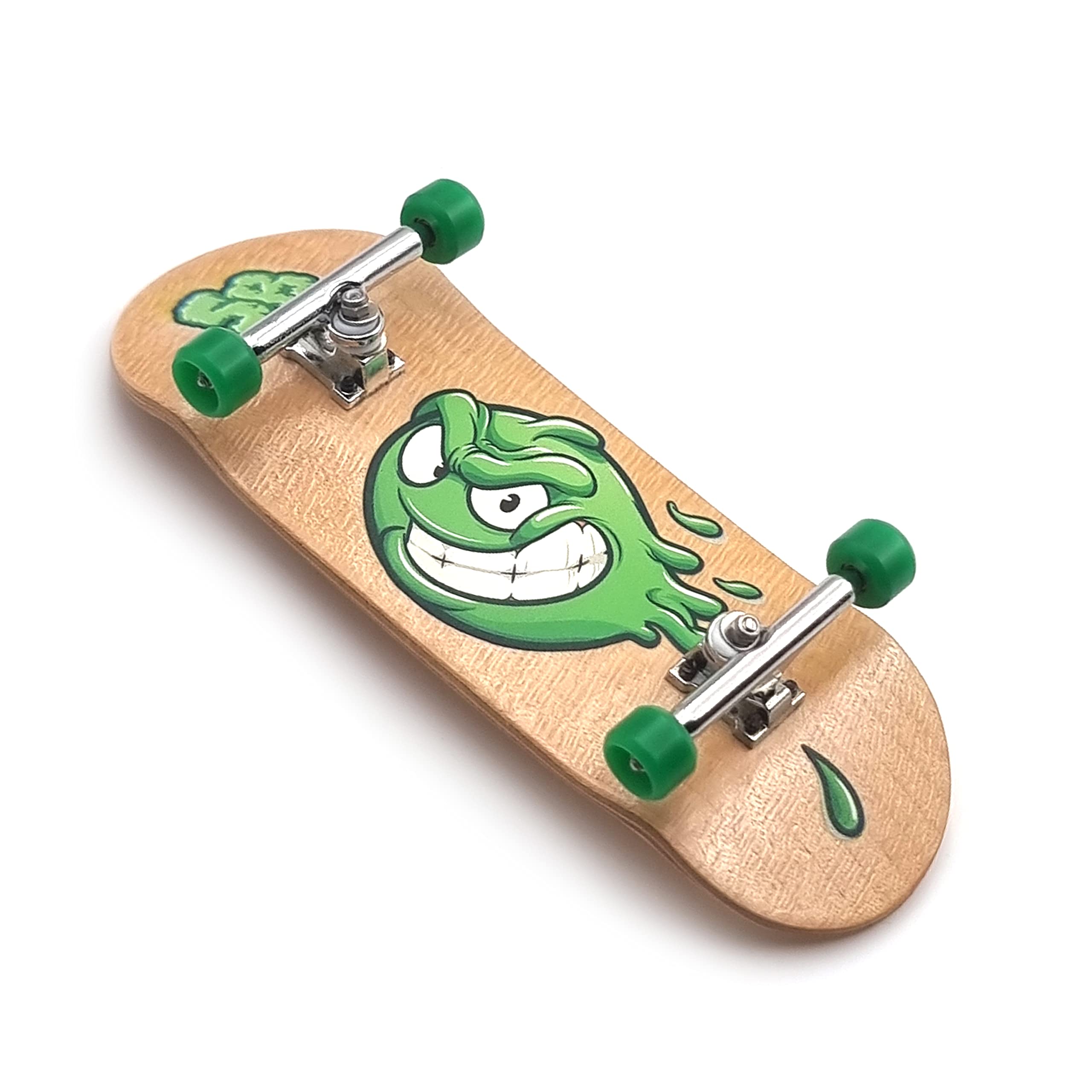 SPITBOARDS 34mm x 96mm Pro Fingerboard Set-Up (Complete) | Real Wood Deck | Pro Trucks with Lock-Nuts and Pro Bushings | Polyurethane Pro Wheels with Bearings | Slimeball (Wood Version)