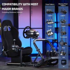 Marada Stable Racing Simulator cockpit with black seats, suitable for Fanatec Moza Thrustmaster Logitech, adjustable in three directions, electronic devices not included