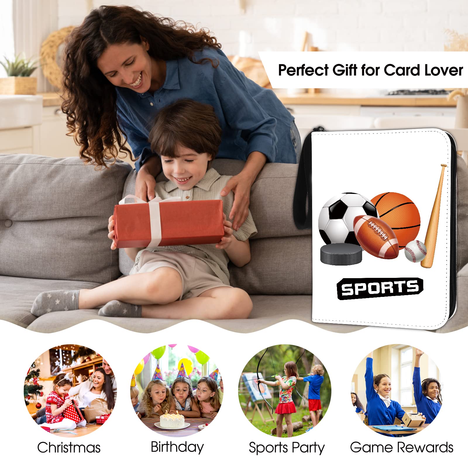 Sports Card Binder with Sleeves, 900 Pocket Sports Card Holder for Trading Cards Zipper Book Folder Collector Album 3 Ring Baseball Football Basketball Hockey Soccer Organizer Storage Boys Kids Gift