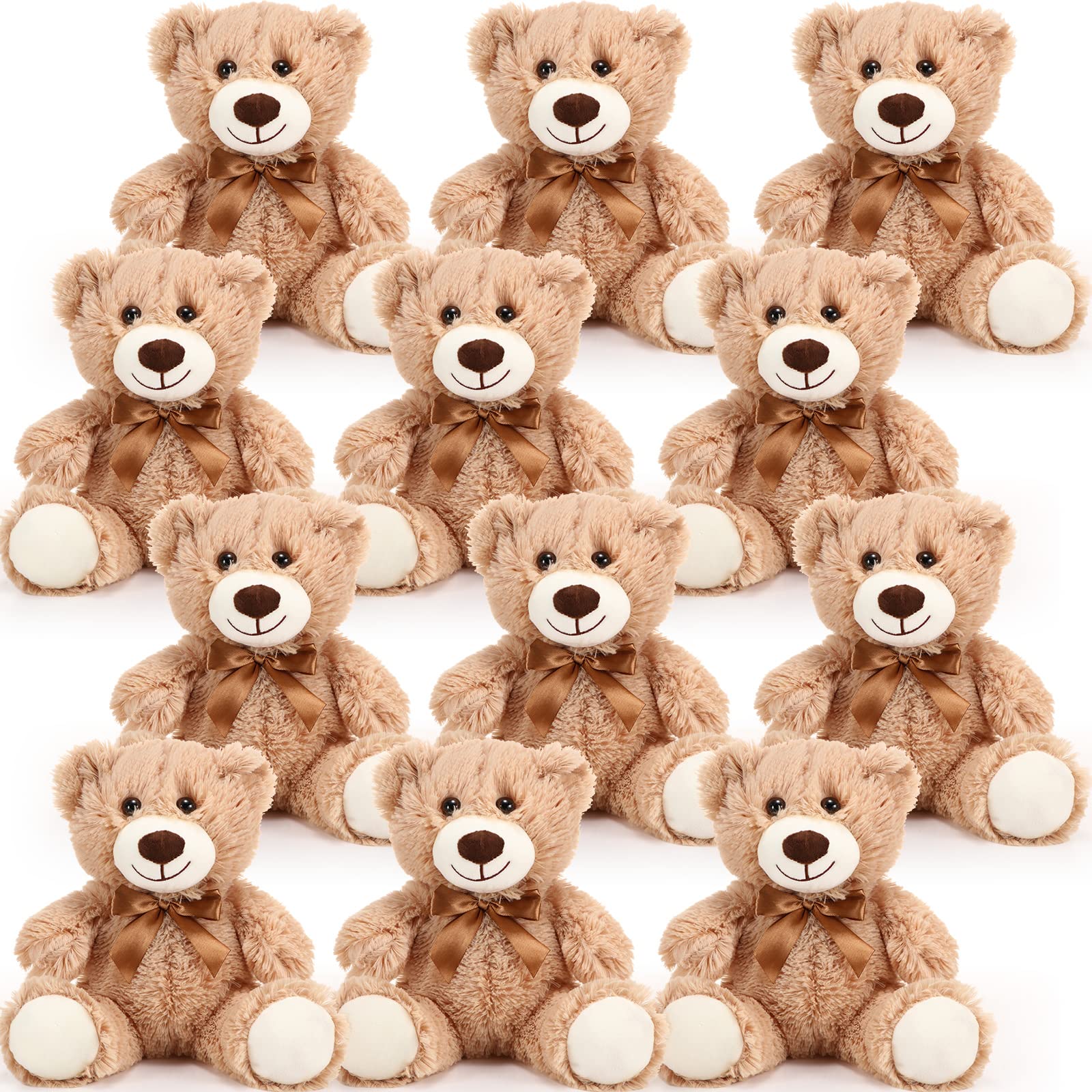 HyDren 12 Pieces Operation Christmas Bears Stuffed Animals Soft Plush Toy Bears for Birthday Party Valentine's Day Christian Charity Donation Supplies(Light Brown)