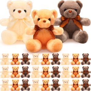 HyDren 30 Pcs Plush Bears Bulk Plush Bear Stuffed Animals with Bow Tie Bear Toys for Birthday Baby Shower Graduation Christmas Valentines Day Party Favor Gift(White, Light Brown, Beige, 12 Inch)