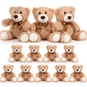 HyDren 12 Pieces Operation Christmas Bears Stuffed Animals Soft Plush Toy Bears for Birthday Party Valentine's Day Christian Charity Donation Supplies(Light Brown)