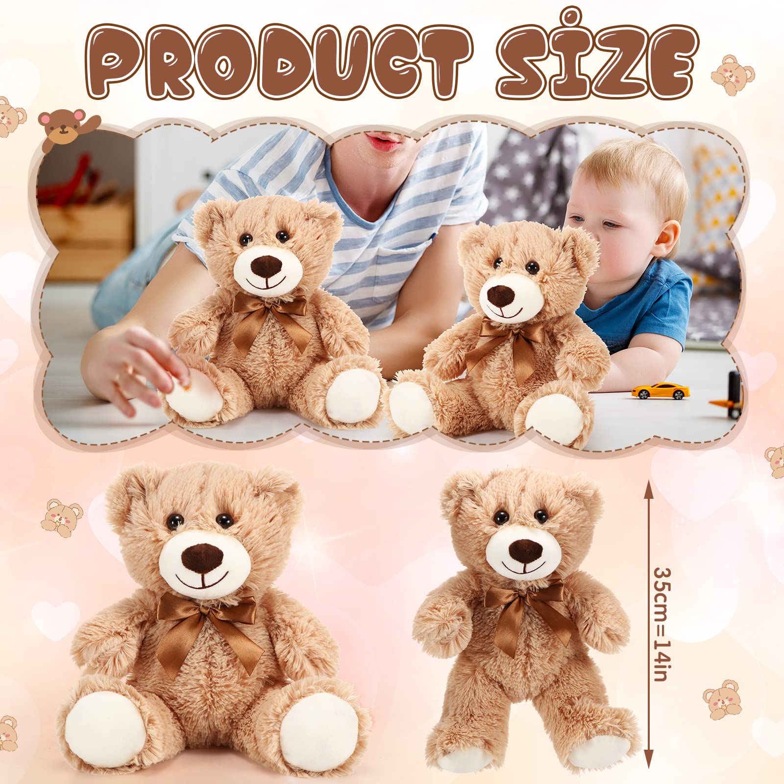 HyDren 12 Pieces Operation Christmas Bears Stuffed Animals Soft Plush Toy Bears for Birthday Party Valentine's Day Christian Charity Donation Supplies(Light Brown)