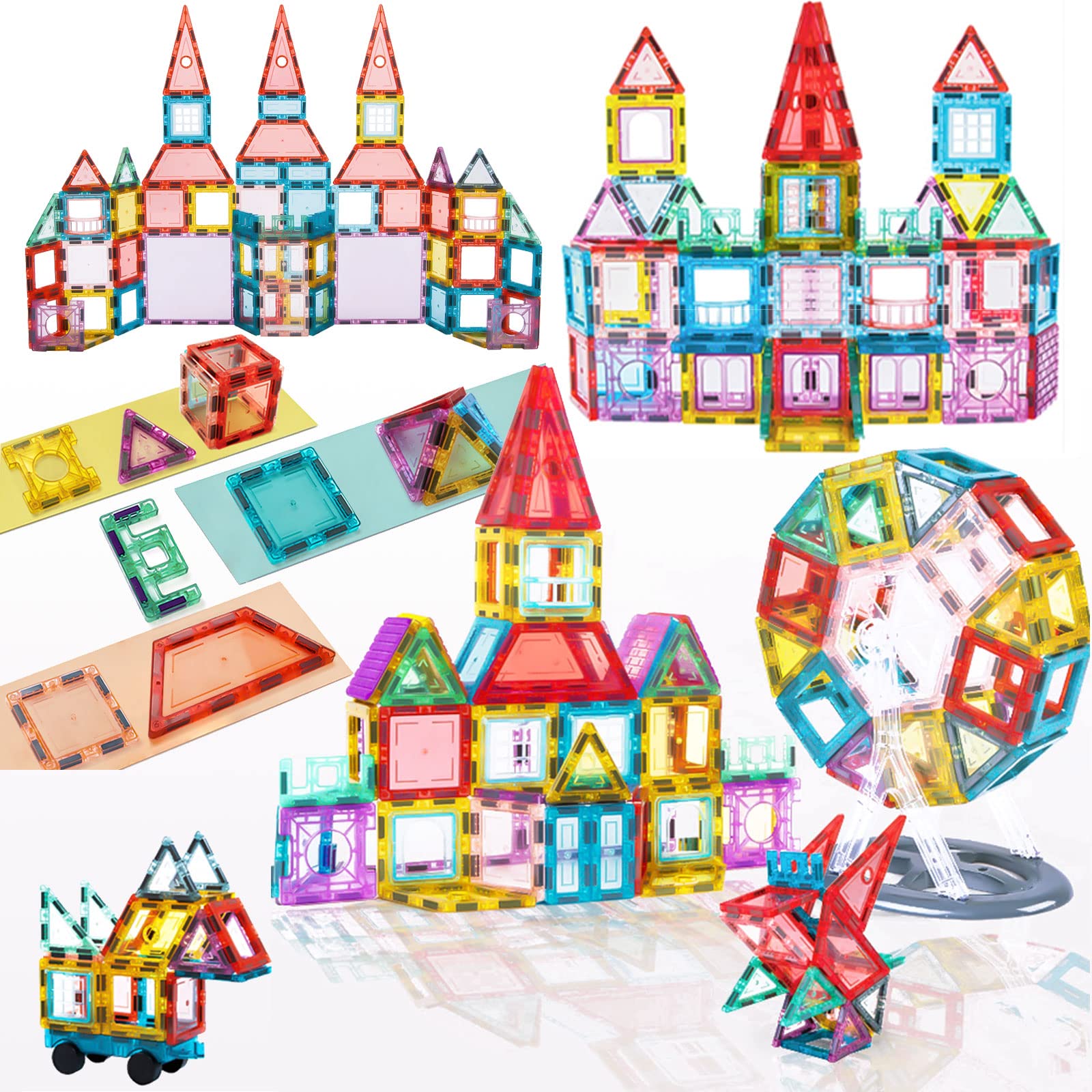 ZKA Magnetic Tiles Building Blocks Transparent Magnet 3D Building Blocks Board Kids Over Age 3 Learning Educational Toys(109PCS)