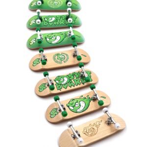 SPITBOARDS 34mm x 96mm Pro Fingerboard Set-Up (Complete) | Real Wood Deck | Pro Trucks with Lock-Nuts and Pro Bushings | Polyurethane Pro Wheels with Bearings | Slimeball (Wood Version)