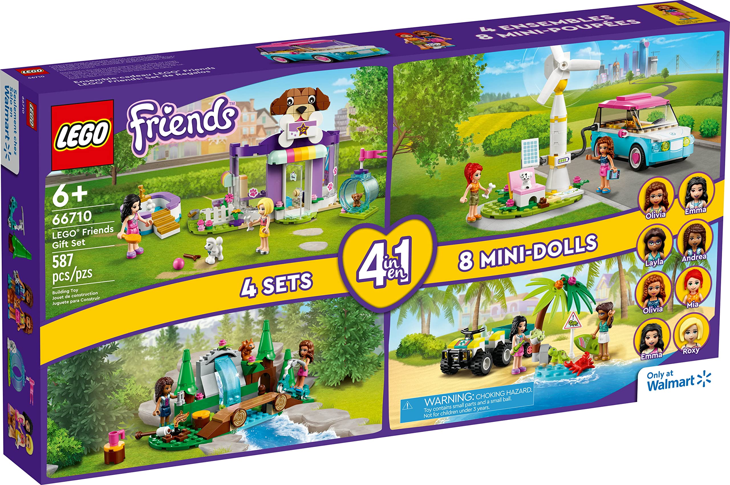 LEGO Friends Friends 66710 4-in-1 Building Toy Gift Set: Doggy Day Care, Turtle Protection Vehicle, Forest Waterfall and Olivia's Electric Car (66710)