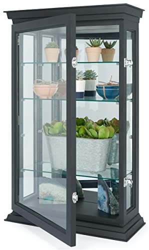 Displays2go 20" Countertop/Wall Mount Display Case, Adjustable Shelves, Locking - Black (DCC2033BK2)