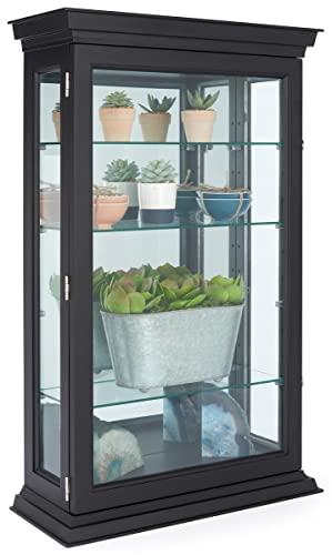 Displays2go 20" Countertop/Wall Mount Display Case, Adjustable Shelves, Locking - Black (DCC2033BK2)