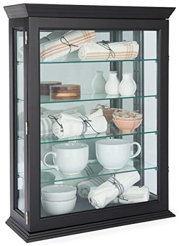 Displays2go 21" Countertop/Wall Mount Display Case, Adjustable Shelves, Locking - Black (DCC2128BK2)