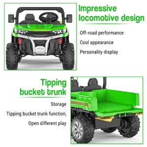 Hetoy Ride On Dump Truck for Kids Ride On Car with Remote Control Electric UTV Vehicles with Electric Dump Bed, 4WD Power Ride-on 6 Wheels Ride On Toys for Boys Girls