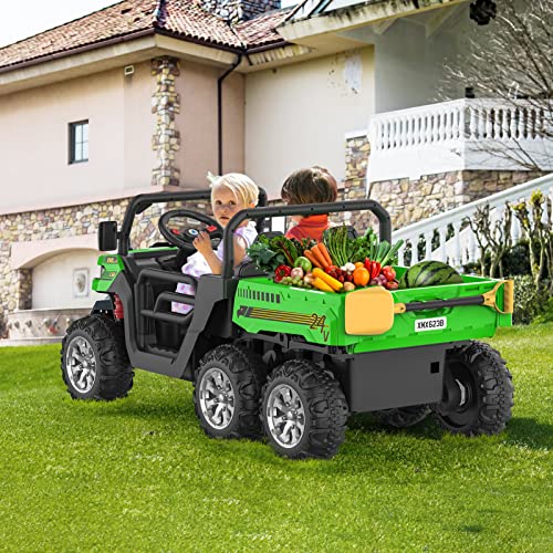 Hetoy Ride On Dump Truck for Kids Ride On Car with Remote Control Electric UTV Vehicles with Electric Dump Bed, 4WD Power Ride-on 6 Wheels Ride On Toys for Boys Girls