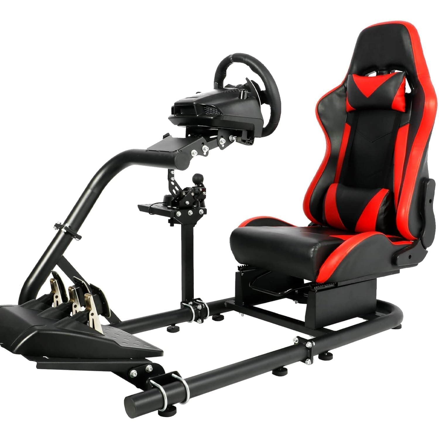 Marada Racing Simulator Cockpit with Red Seat Fit for Logitech/Thrustmaster/Fanatec G29 G920 G923 T80 T150,Fanatec,Adjustable Driving Steering Wheel Stand,Pedal & Wheel Not Included