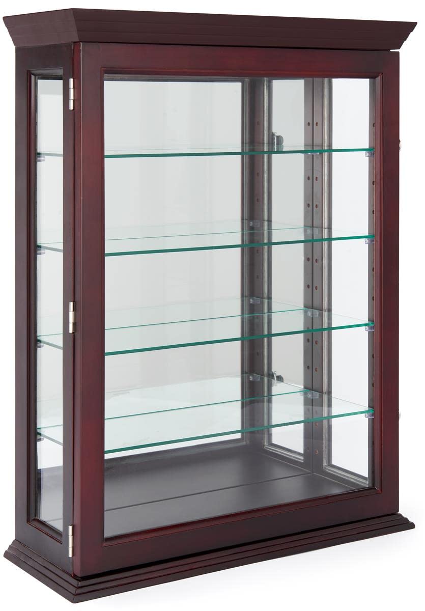 Displays2go 21" Countertop/Wall Mount Display Case, Adjustable Shelves, Locking - Mahogany (DCC2128MH2)