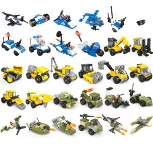 ulanlan military vehicles and engineering cars building brick sets, 3d assembly cars construction building kit for party favors, kids prizes, mini building block car toys for boys and girls, 30 boxes