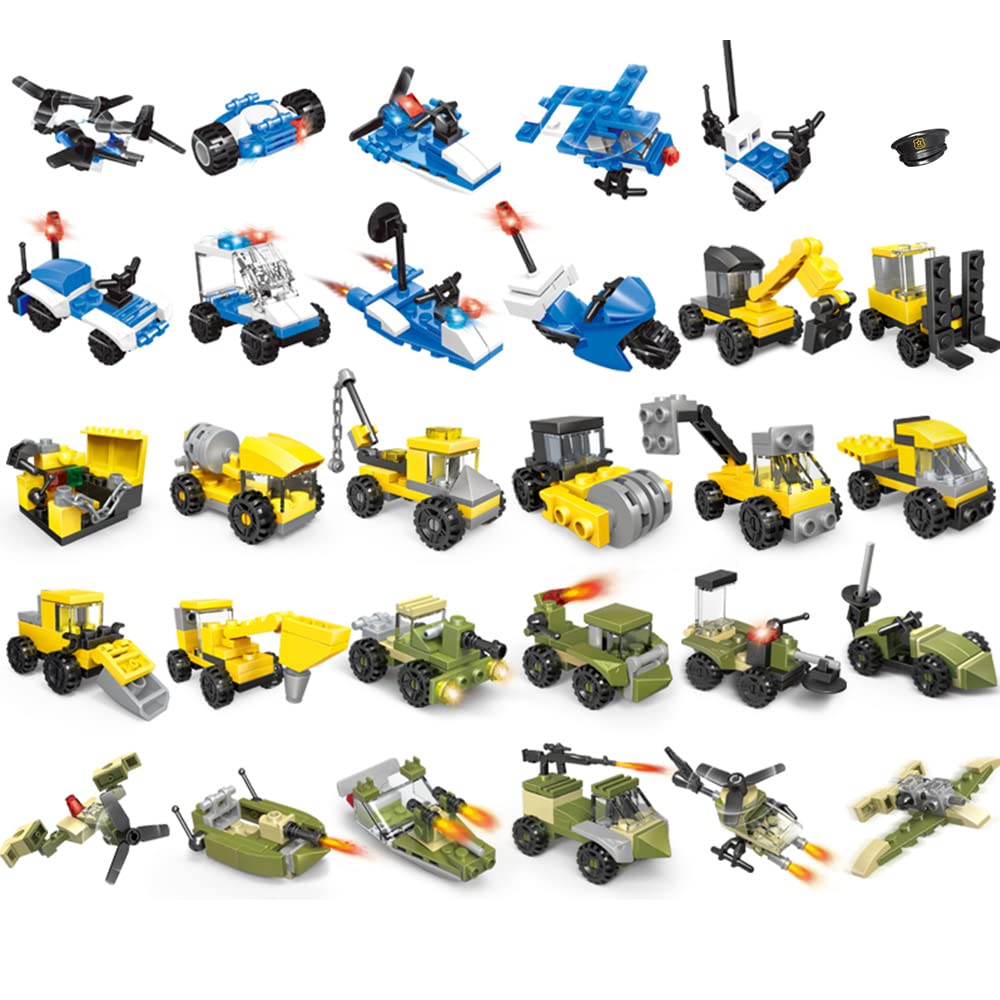 Ulanlan Military Vehicles and Engineering Cars Building Brick Sets, 3D Assembly Cars Construction Building Kit for Party Favors, Kids Prizes, Mini Building Block Car Toys for Boys and Girls, 30 Boxes