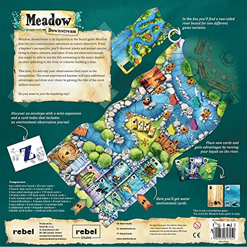 Meadow Downstream Board Game Expansion - Strategy Game, Adventure Game, Nature Game, Fun Family Game for Kids & Adults, Ages 10+, 1-4 Players, 60-90 Minute Playtime, Made by Rebel Studio