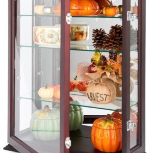 Displays2go 21" Countertop/Wall Mount Display Case, Adjustable Shelves, Locking - Mahogany (DCC2128MH2)