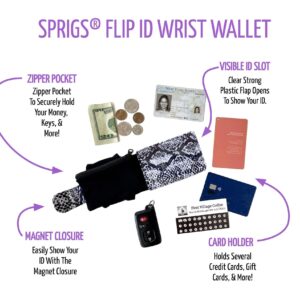 Sprigs Flip Id Wristband Wallet - Wallet Wrist Band - Wrist Band Zipper - Wrist Band with Zipper Pocket & Running Key Holder - Pocket Wristband for Keys Cash Card ID - Snakeskin/Black, Small/Medium