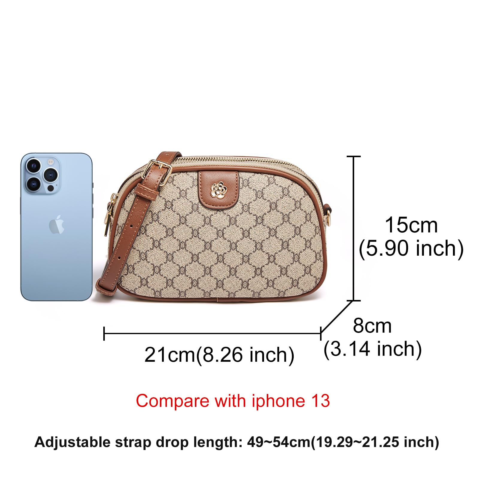 LAORENTOU Vegan Leather Small Crossbody Bag for Women PVC Checkered Purse Shoulder Crossbody Phone Bags (03 Light Brown)