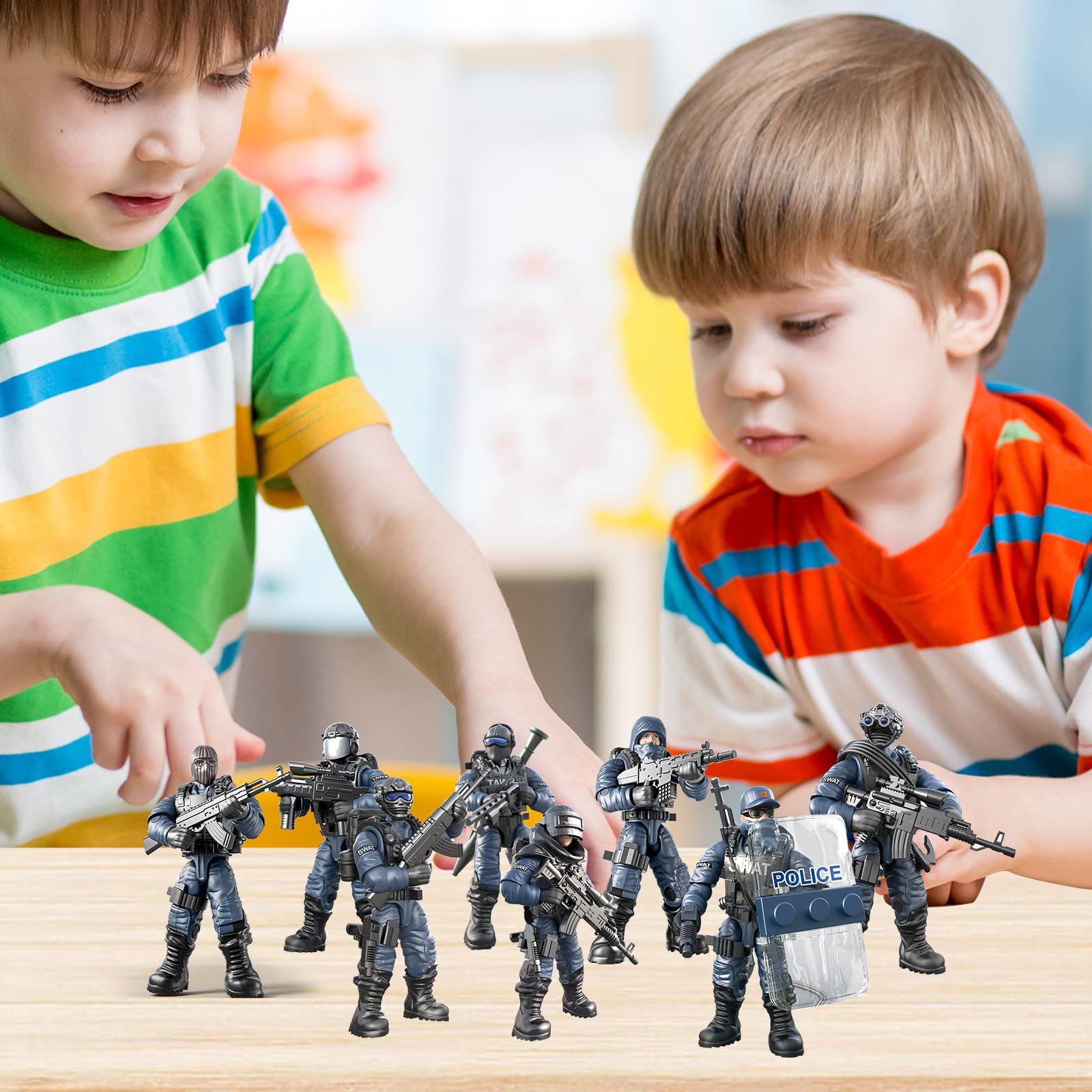 MEIEST SWAT Model Equipment Assembly Building Block Toys,8 PCS City Police Action Mini-Figures with Multiple Military Weapons Accessories,Party Favors Set for Boys and Man