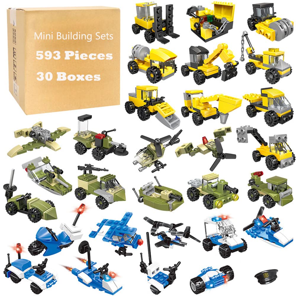 Ulanlan Military Vehicles and Engineering Cars Building Brick Sets, 3D Assembly Cars Construction Building Kit for Party Favors, Kids Prizes, Mini Building Block Car Toys for Boys and Girls, 30 Boxes