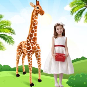 zhanmai giant giraffe plush toy large giraffe animal toy huge standing stuffed giraffe jumbo lifelike stuffed doll for girls boys birthday gift animal theme party decoration supplies (47 inch)