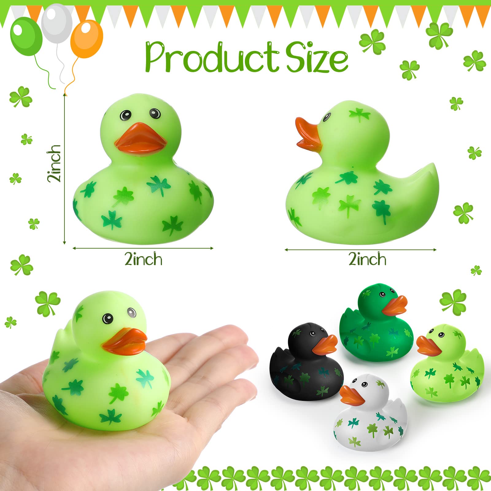 Jerify 2 Inch St. Patrick's Day Rubber Ducks Bulk Holiday Rubber Ducks 4 Styles Shamrock Cruise Ducks Baby Shower Duck Bath Pool Birthday Irish Kids Gifts for Party Favors Accessories(12 Pcs)